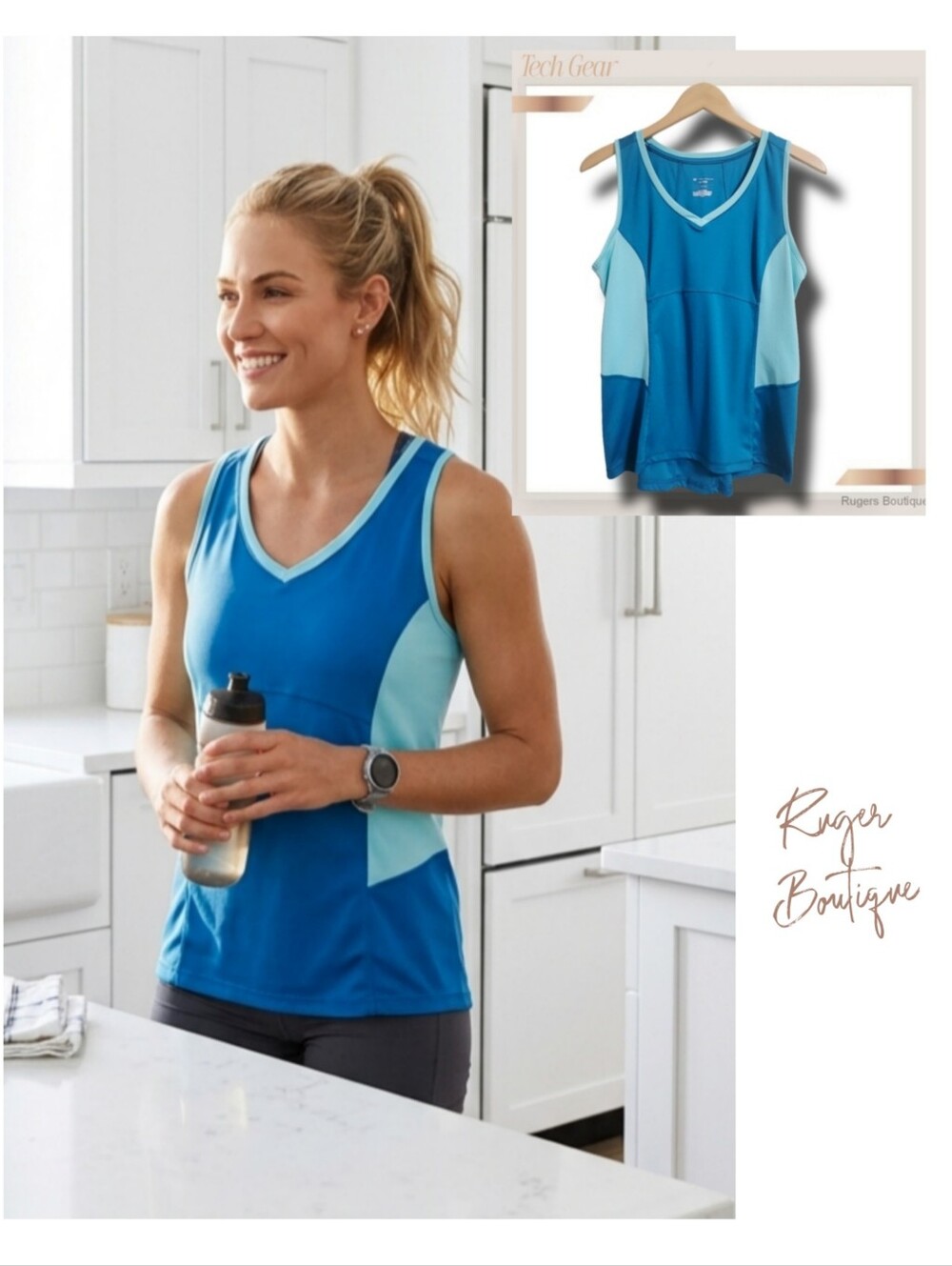 🌿Tek Gear Women's Large Blue & Aqua Tank Athletic Tank Top